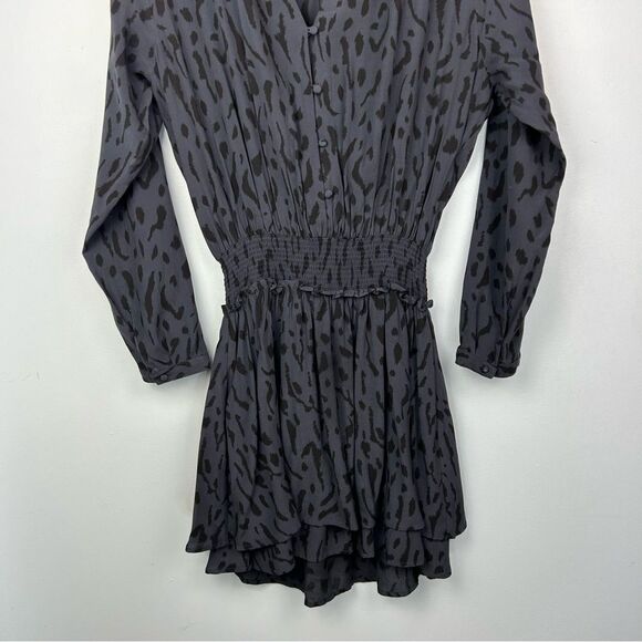 RAILS Jasmine Dress Ash Cheetah Mini Long Sleeve Button Details Tiered Skirt S - Picture 9 of 13